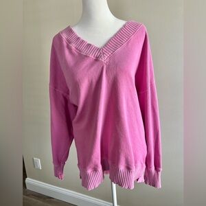 Aerie Pink Oversized V Neck Pullover Size Medium Casual Comfortable Long Sleeve